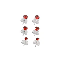 Multi-Pack Red CZ Stud Earrings 3 Pair - 20 Gauge
