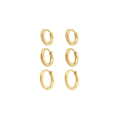 Multi-Pack 14K Gold-Plated Small Huggie Hoop Earrings 3 Pair - 20 Gauge