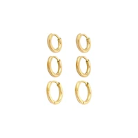 Multi-Pack 14K Gold-Plated Small Huggie Hoop Earrings 3 Pair - 20 Gauge