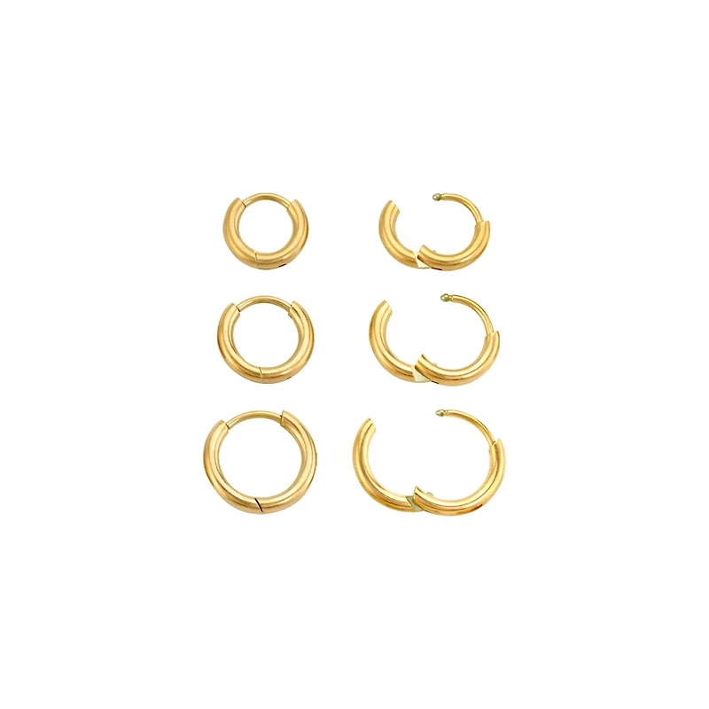 Multi-Pack 14K Gold-Plated Small Huggie Hoop Earrings 3 Pair - 20 Gauge