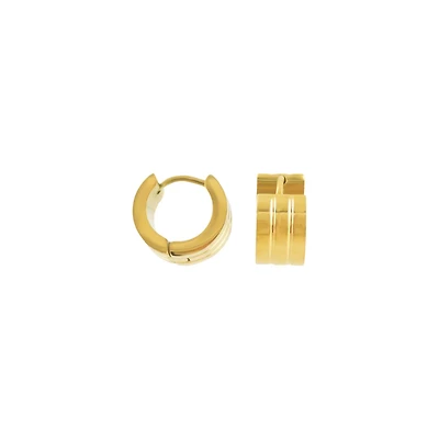 Goldtone Striped Huggie Hoops - 18 Gauge