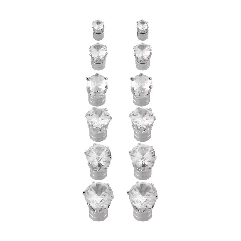 Multi-Pack Round CZ Magnetic Fake Stud Earrings - 6 Pair