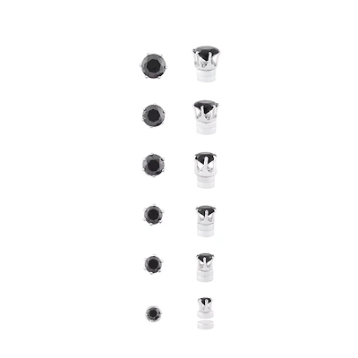 Multi-Pack Round Black CZ Magnetic Fake Stud Earrings - 6 Pair