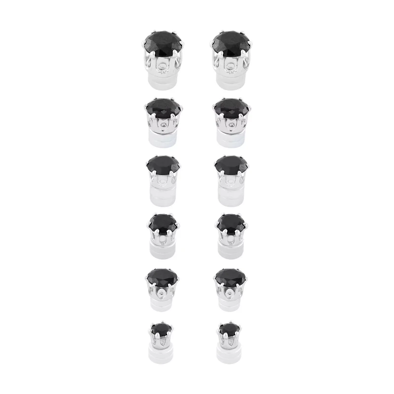 Multi-Pack Round Black CZ Magnetic Fake Stud Earrings - 6 Pair