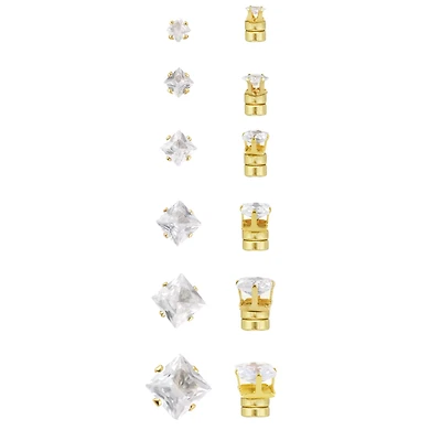 Multi-Pack Square CZ Magnetic Fake Stud Earrings - 6 Pair