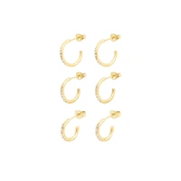 Multi-Pack Stacked CZ Goldtone Half Hoop Earrings - 3 Pair