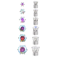 Multi-Pack CZ Aurora Borealis-Effect Magnetic Fake Stud Earrings - 6 Pair