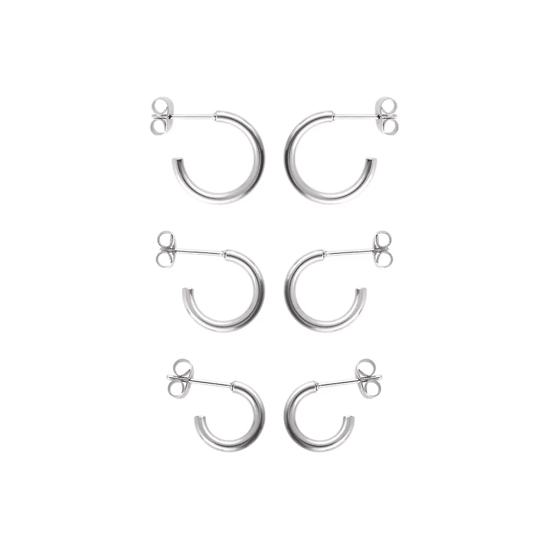 Multi-Pack Silvertone Basic Hoop Earrings 3 Pair - 18 Gauge