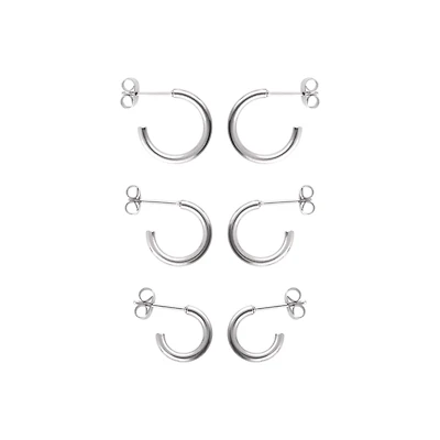Multi-Pack Silvertone Basic Hoop Earrings 3 Pair - 18 Gauge