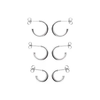 Multi-Pack Silvertone Basic Hoop Earrings 3 Pair - 18 Gauge