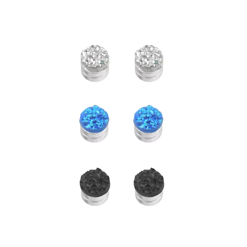 Multi-Pack Magnetic Druzy Glitter Stud Earrings - 3 Pair