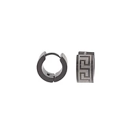 Black and Silvertone Greek Meander Pattern Huggie Hoops - 18 Gauge