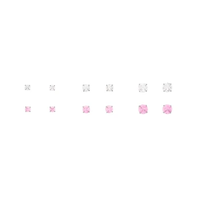 Multi-Pack Clear CZ Silver-Plated Stud Earrings 6 Pair