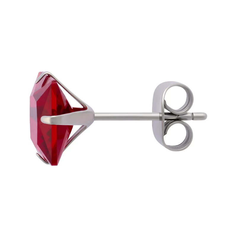 Multi-Pack Red CZ Square Silver-Plated Stud Earrings 6 Pair - 20 Gauge