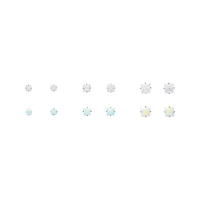 Multi-Pack CZ Aurora Borealis-Effect Square Stud Earrings 6 Pairs - 20 Gauge
