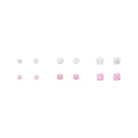 Multi-Pack Pink CZ Square Stud Earrings 6 Pairs - 20 Gauge