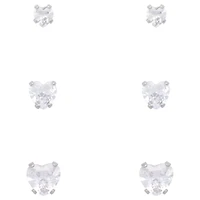 Multi-Pack Clear CZ Heart Silver-Plated Stud Earrings 3 Pair - 20 Gauge
