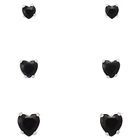 Multi-Pack Black CZ Heart Stud Earrings 3 Pairs - 20 Gauge