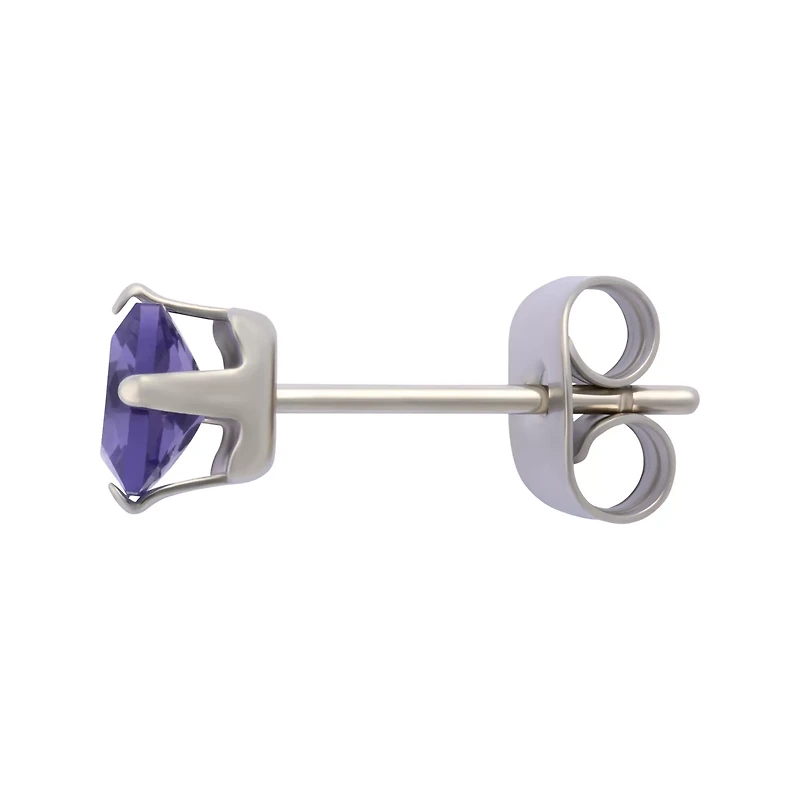 Multi-Pack Purple CZ Square Silver-Plated Stud Earrings 3 Pair - 20 Gauge