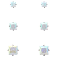 Multi-Pack Iridescent CZ Square Silver-Plated Stud Earrings 3 Pair - 20 Gauge