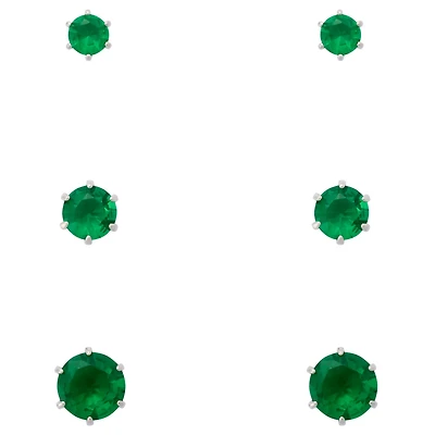 Multi-Pack Green CZ Silver-Plated Stud Earrings 3 Pair - 20 Gauge