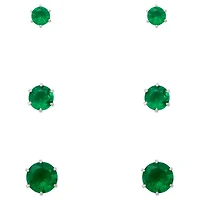Multi-Pack Green CZ Silver-Plated Stud Earrings 3 Pair - 20 Gauge
