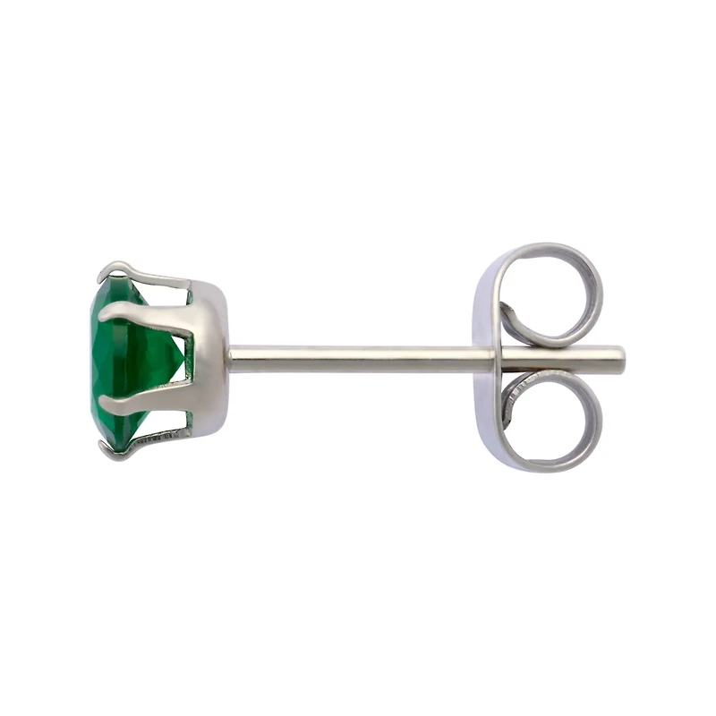Multi-Pack Green CZ Silver-Plated Stud Earrings 3 Pair - 20 Gauge
