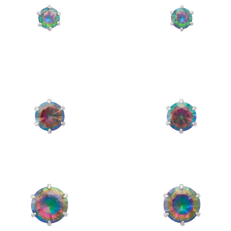 Multi-Pack Vitrail CZ Silver-Plated Stud Earrings 3 Pair - 20 Gauge