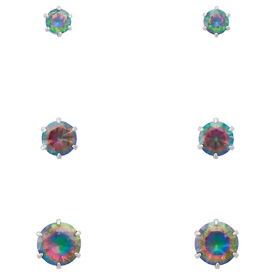 Multi-Pack Vitrail CZ Silver-Plated Stud Earrings 3 Pair - 20 Gauge