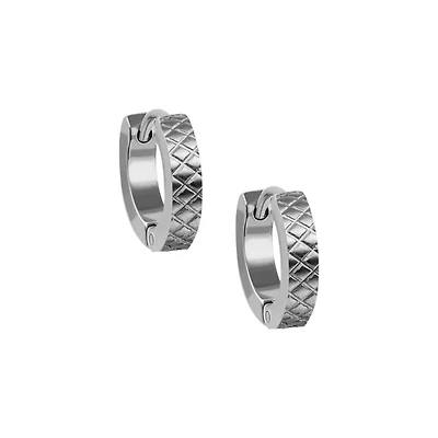Silvertone X Pattern Huggie Hoop Earrings