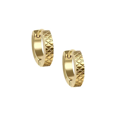 Goldtone X Pattern Huggie Hoop Earrings