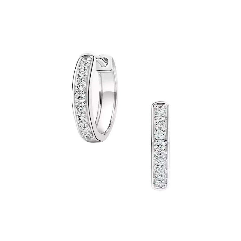 CZ Silvertone Polished Huggie Hoop Earrings