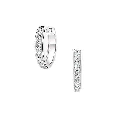 CZ Silvertone Polished Huggie Hoop Earrings
