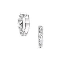 CZ Silvertone Polished Huggie Hoop Earrings