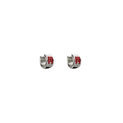 Silver and Red Gem Huggie Hoops - 18 Gauge