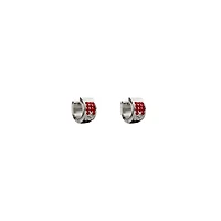 Silver and Red Gem Huggie Hoops - 18 Gauge