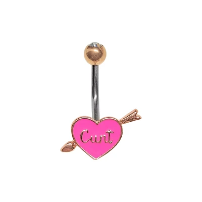 Cunt Heart CZ Rose Gold-Tone Belly Ring - 14 Gauge