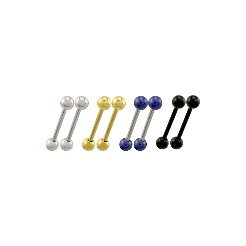 Multi-Pack Silvertone Goldtone Blue and Black Barbells 8 Pack - 14 Gauge