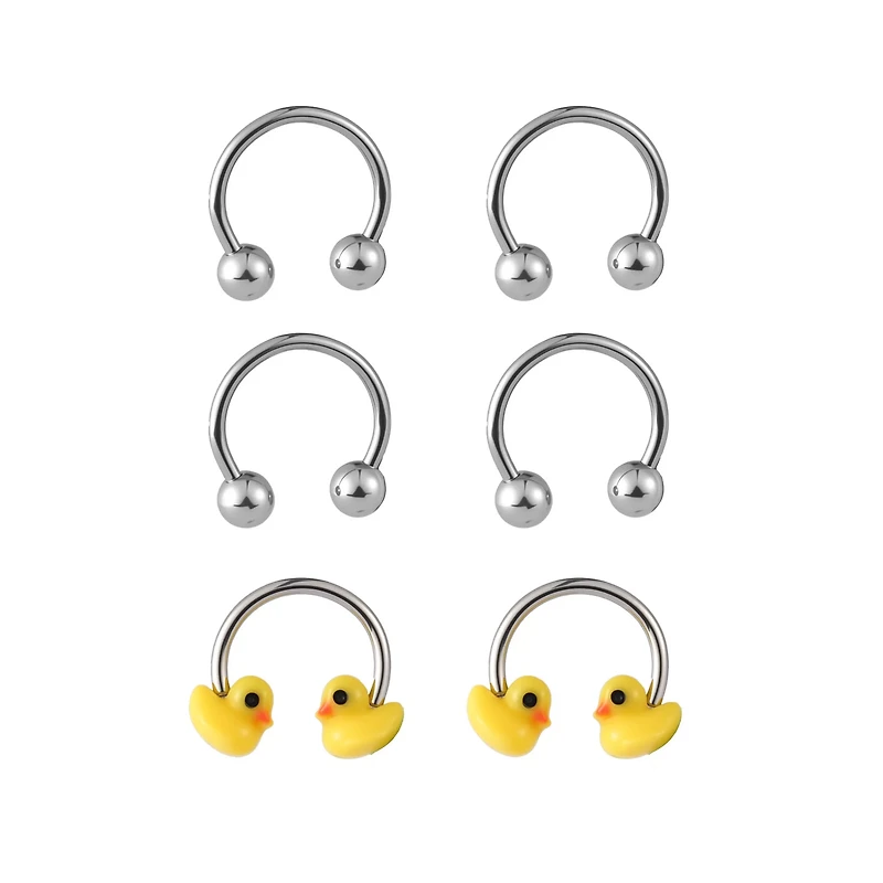 Multi-Pack Rubber Duck Horseshoe Rings 3 Pair - 16 Gauge
