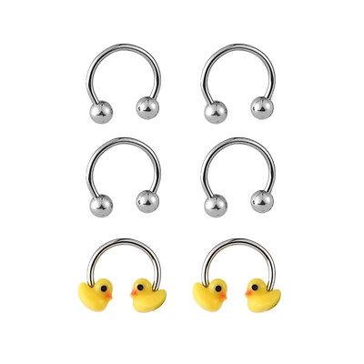 Multi-Pack Rubber Duck Horseshoe Rings 3 Pair - 16 Gauge