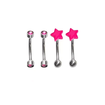 Multi-Pack Pink CZ Star Curved Barbells 4 Pack - 16 Gauge