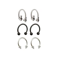 Multi-Pack Black Inverted Cross Horseshoe Rings 3 Pairs - 16 Gauge