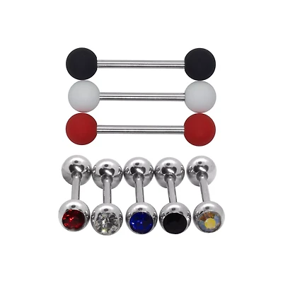 Multi-Pack Matte Black White and Red Barbells 8 Pack - 14 Gauge