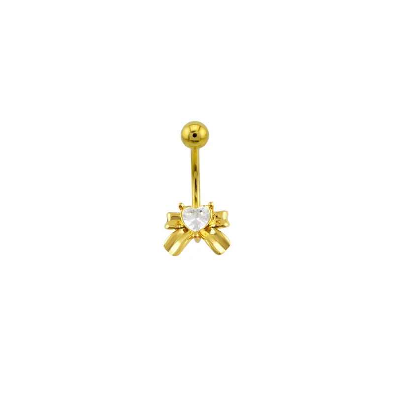Multi-Pack CZ Goldtone Coquette Bows Banana Belly Ring 4 Pack - 14 guage