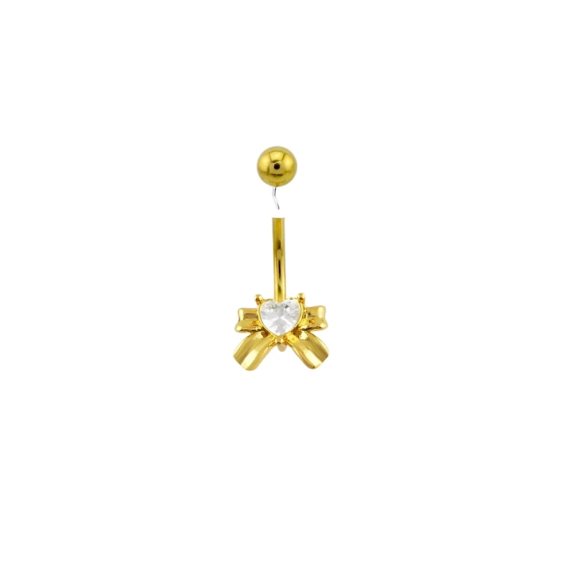 Multi-Pack CZ Goldtone Coquette Bows Banana Belly Ring 4 Pack - 14 guage