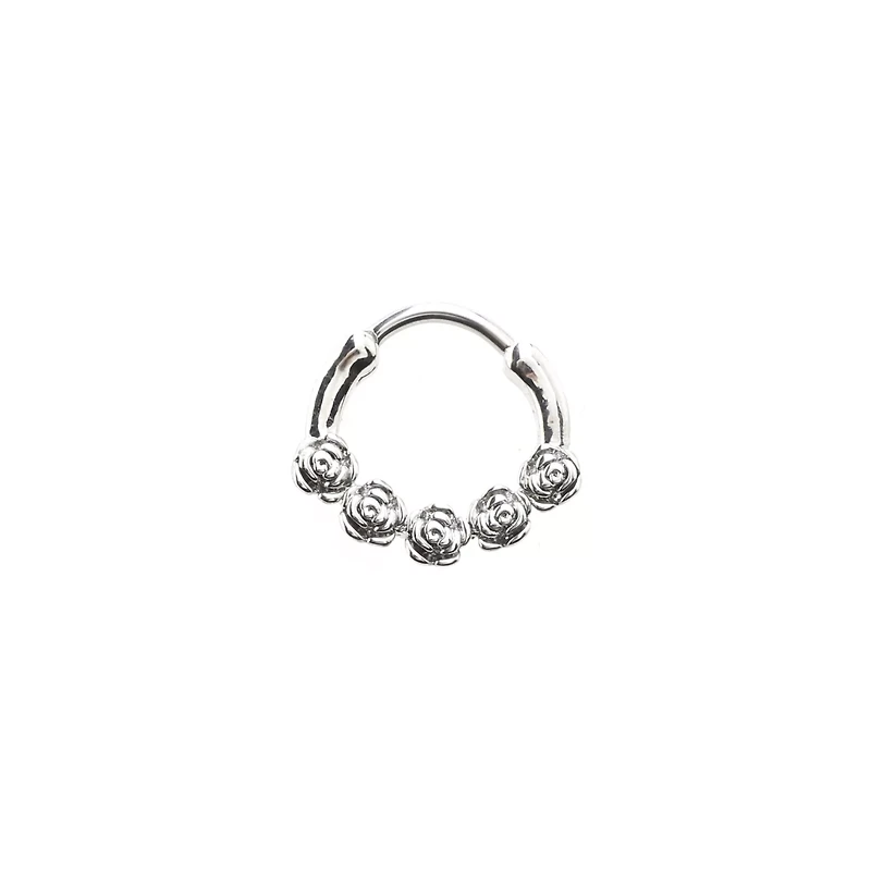 Silver-Tone Roses Clicker Septum Ring - 16 Gauge