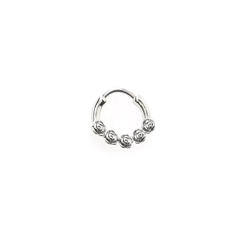 Silver-Tone Roses Clicker Septum Ring - 16 Gauge