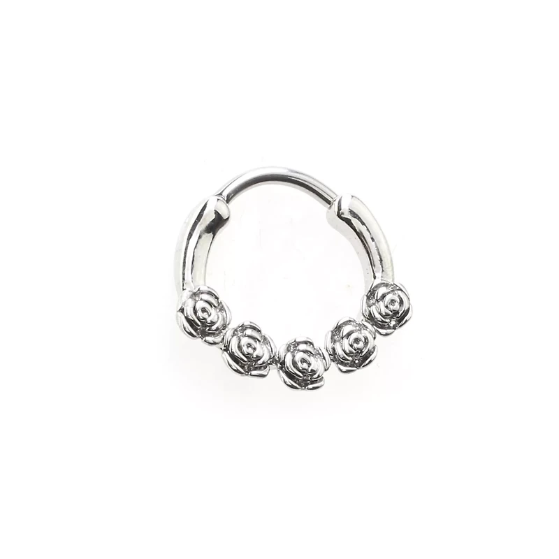 Silver-Tone Roses Clicker Septum Ring - 16 Gauge