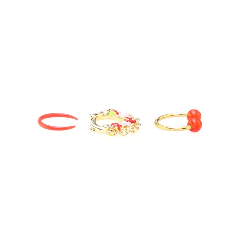 Multi-Pack Red Strawberry Septum Clicker Retainer and Horseshoe Rings 3 Pack - 16 Gauge