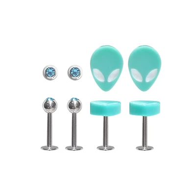 Multi-Pack Blue CZ Alien Labrets 4 Pack - 16 Gauge